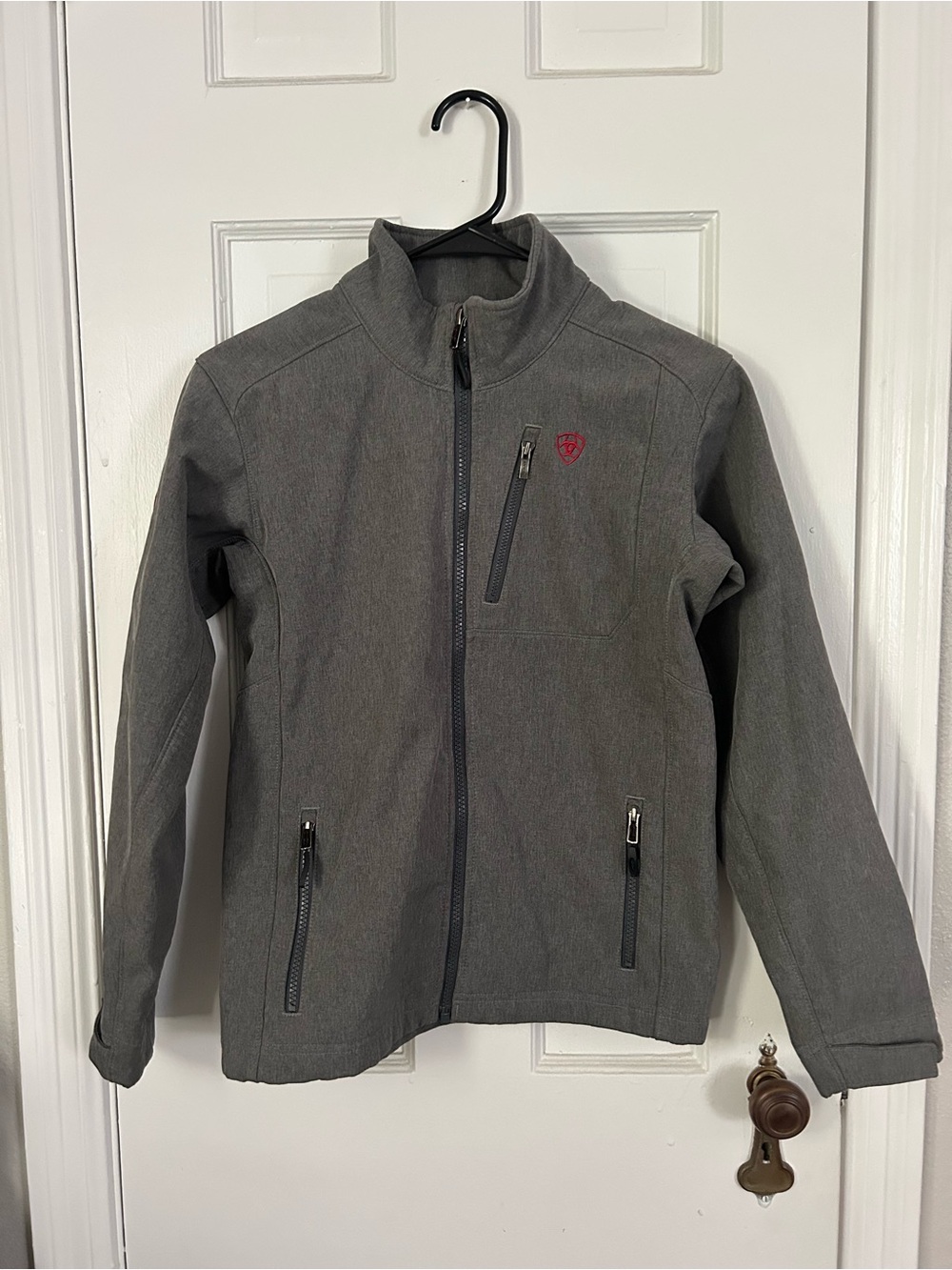 Ariat Kids' Gray Softshell Jacket with Red Shield Logo